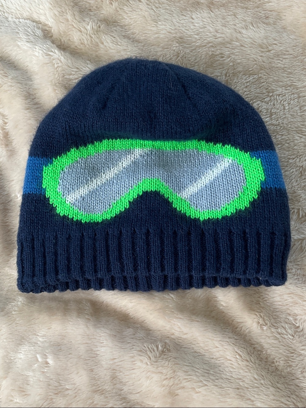 Toddler Carters Navy Beanie with Green Ski Goggle Design
